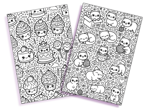 Cute kawaii doodle coloring page created with DoodleAI